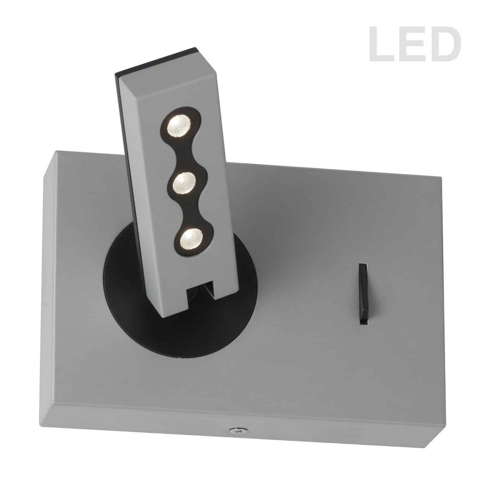 Dainolite-479LEDW-SV-6.5 Inch 2W 1 LED Wall Sconce with Reading Lamp Silver  Black Finish