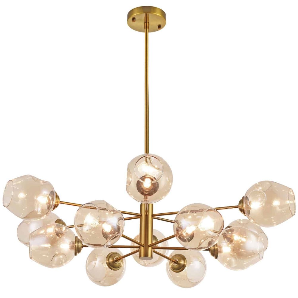 Dainolite-ABI-3312P-VB-Abii - Twelve Light Round Pendant Vintage Bronze Champagne Polished Chrome Finish with Clear Glass