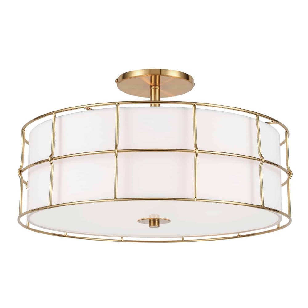 Dainolite-ALC-163SF-AGB-Alcala - 3 Light Semi-Flush Mount Aged Brass  Aged Brass Finish with White Fabric Shade