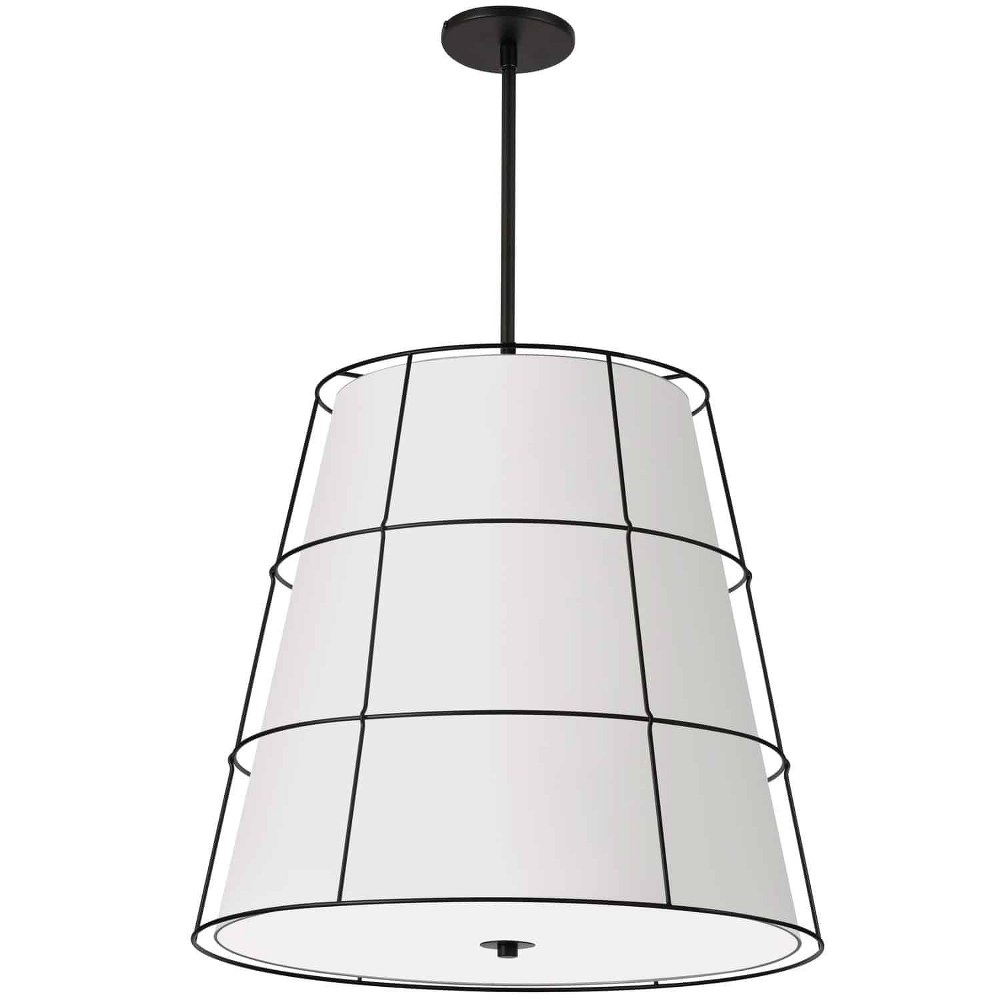 Dainolite-ALC-224P-MB-Alcala - 4 Light Pendant Matte Black  Aged Brass Finish with White Fabric Shade