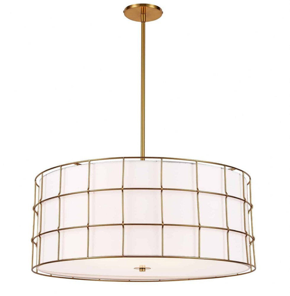 Dainolite-ALC-254P-AGB-Alcala - 4 Light Pendant Aged Brass  Aged Brass Finish with White Fabric Shade