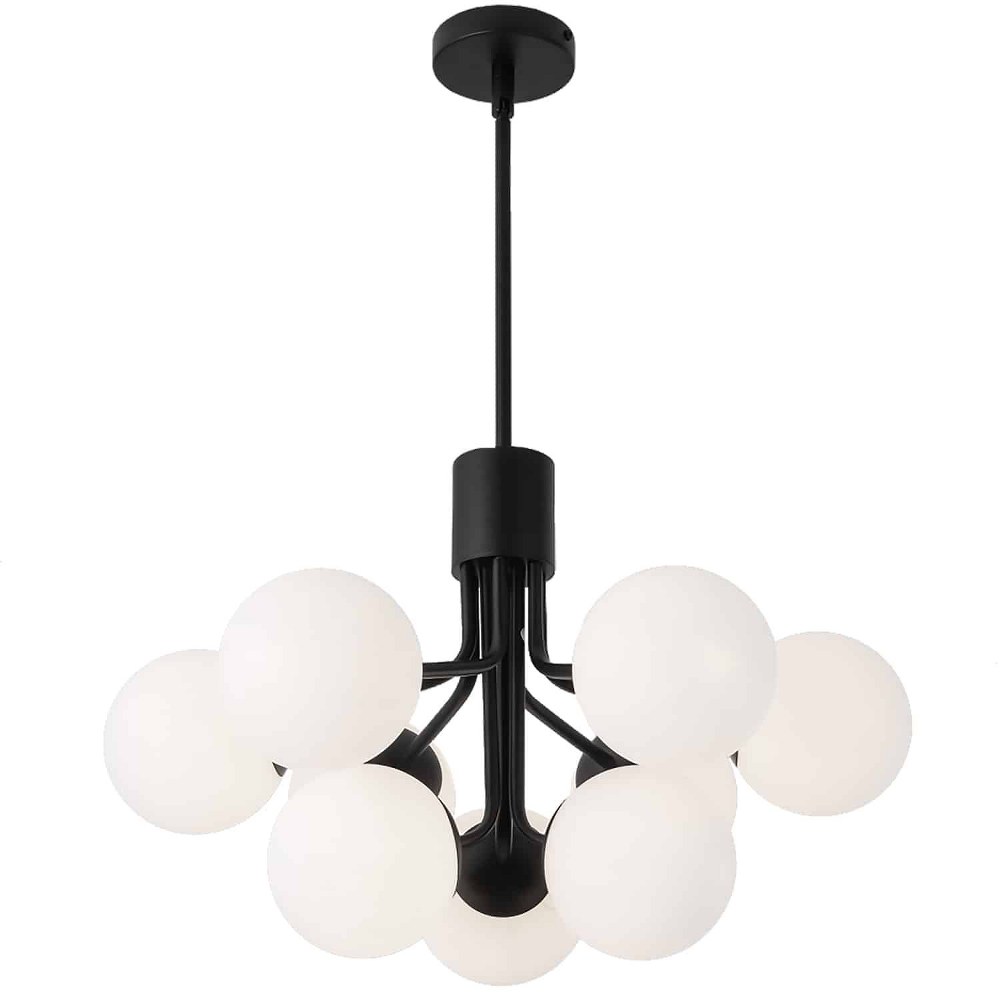 Dainolite-AMA-249C-MB-Amanda - Nine Light 2-Tier Chandelier Matte Black  Aged Brass Finish with Opal WhiteGlass