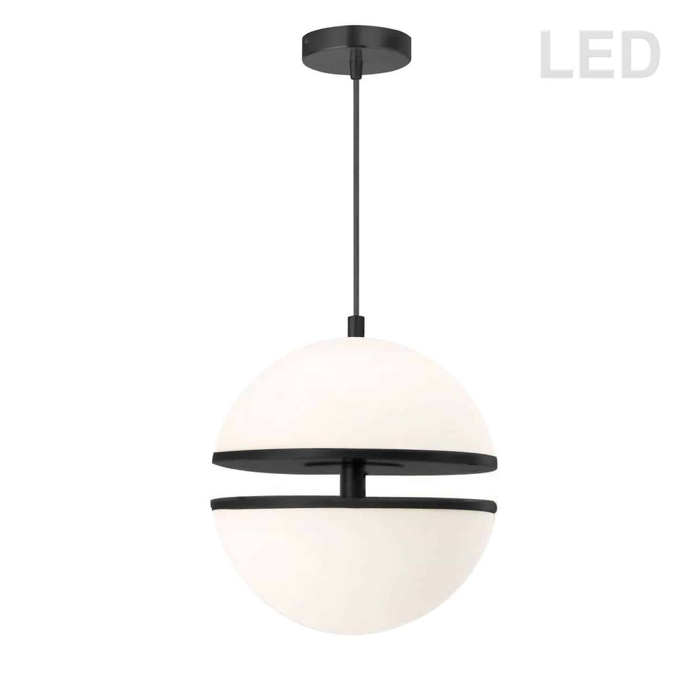 Dainolite-AMC-1330LEDP-MB-Atomic - 30W 2 LED Pendant In Modern Style-14 Inches Tall and 14 Inches Wide Matte Black No Shade Aged Brass Finish with White Glass