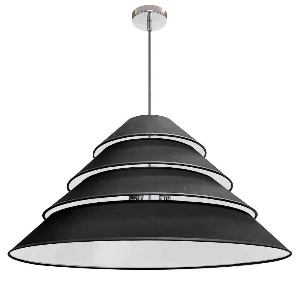 Dainolite-ARA-4P-PC-797-Aranza - 4 Light Pendant Polished Chrome Black Polished Chrome Finish with White/Silver Fabric Shade