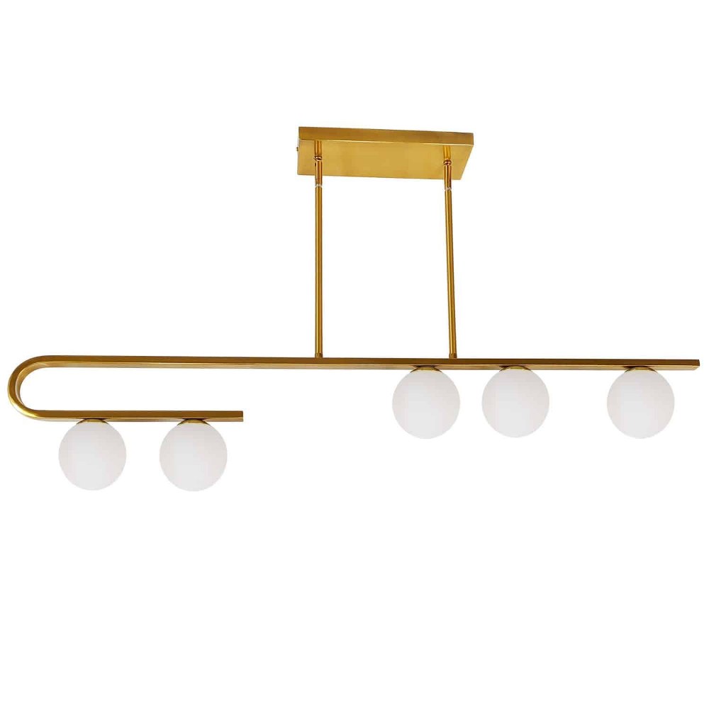 Dainolite-ATL-445HP-AGB-Atlas - 5 Light Horizontal Pendant Aged Brass  Aged Brass Finish with Opal White Glass