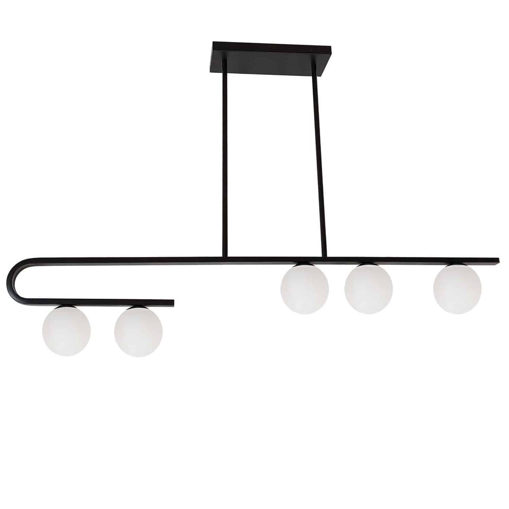 Dainolite-ATL-445HP-MB-Atlas - 5 Light Horizontal Pendant Matte Black  Aged Brass Finish with Opal White Glass