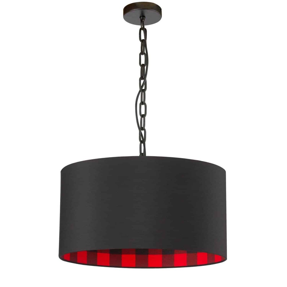 Dainolite-BXN-M-BK-201B-Braxton - 1 Light Medium Pendant Matte Black Buffalo Check/Black Aged Brass Finish