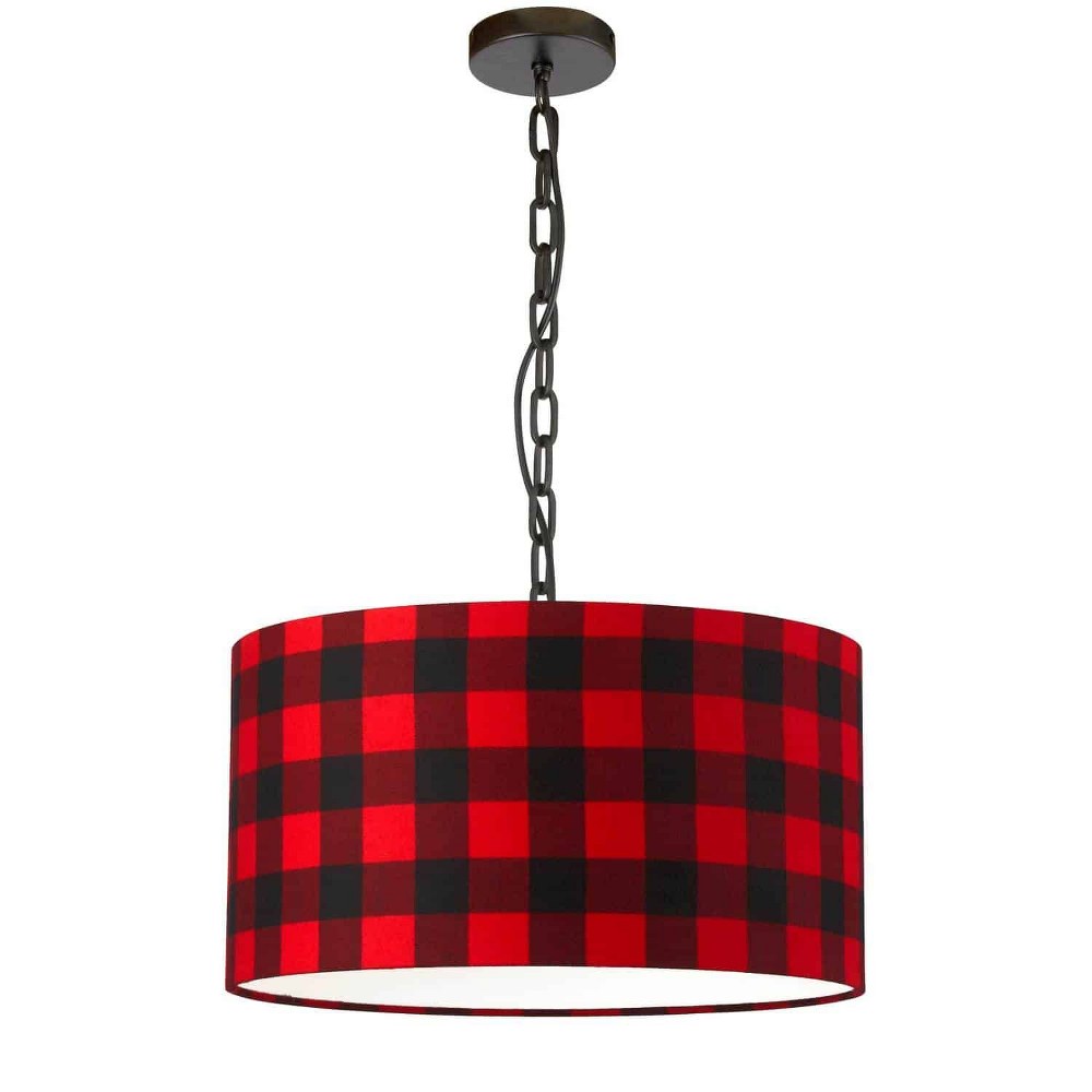 Dainolite-BXN-M-BK-201-Braxton - 1 Light Medium Pendant Matte Black Buffalo Check Aged Brass Finish