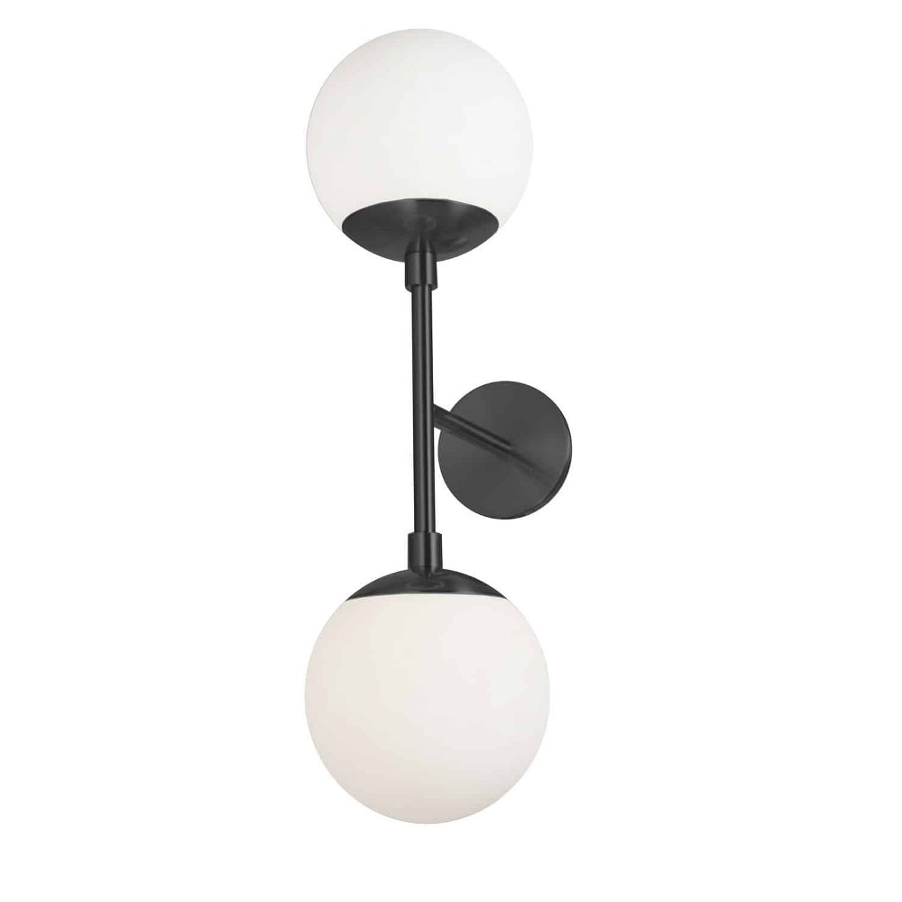 Dainolite-DAY-232W-MB-Dayana - 2 Light Wall Sconce Matte Black  Aged Brass Finish with White Glass