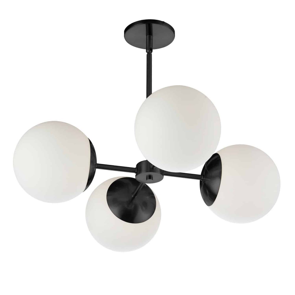 Dainolite-DAY-244C-MB-Dayana - 4 Light Chandelier Matte Black  Aged Brass Finish with Opal White Glass