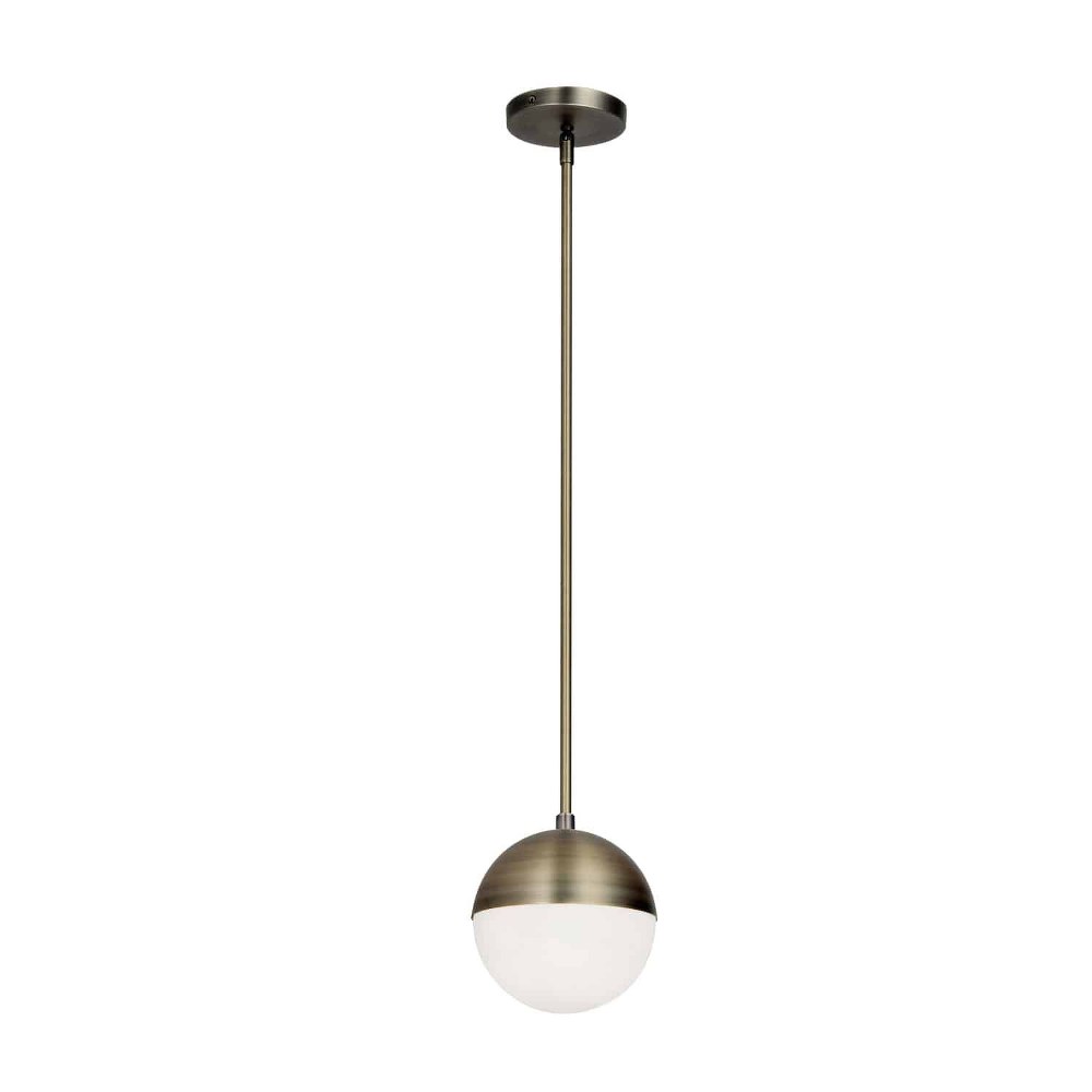 Dainolite-DAY-71P-AB-Dayana - One Light Pendant Antique Brass  Polished Chrome Finish with White Glass