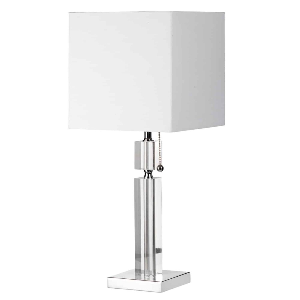 Dainolite-DM231-PC-One Light Table Lamp   Polished Chrome Finish with Clear Acrylic Glass with White Linen Shade