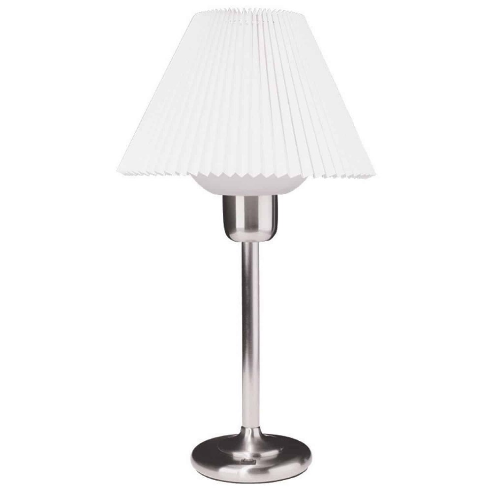 Dainolite-DM980-SC-One Light Executive Table Lamp Satin Chrome  White Finish with Opaque Glass with Pleated White Shade