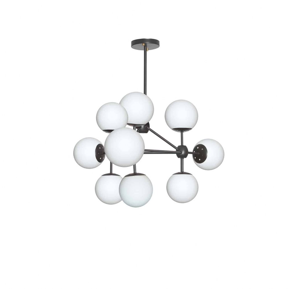 Dainolite-DMI-269C-WHBK-Domi - Nine Light Chandelier   Black Finish with White Glass