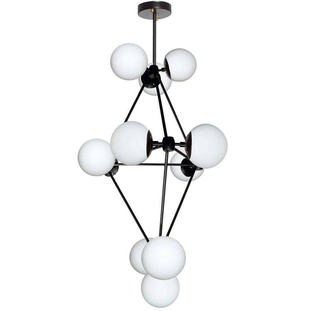 Dainolite-DMI-3612C-WHBK-Domi - Twelve Light 3-Tier Chandelier   Black Finish with White Glass