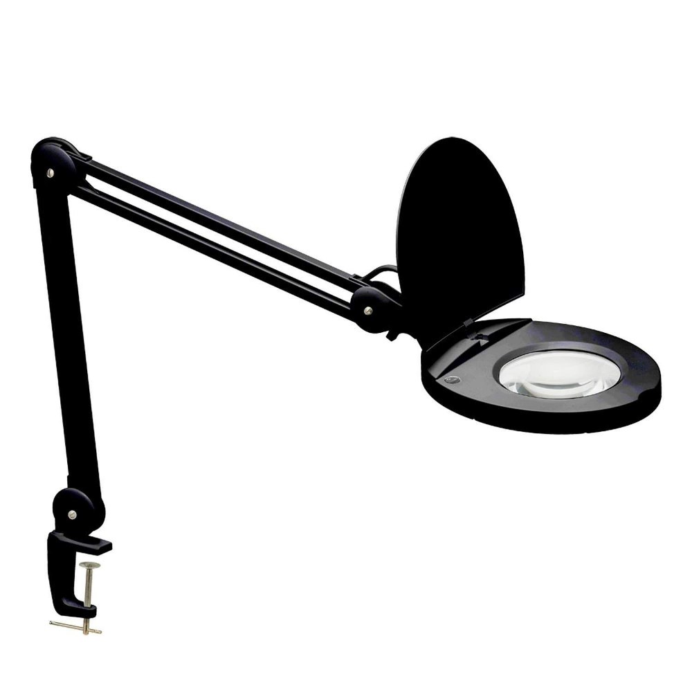 Dainolite-DMLED10-A-5D-BK-47 Inch 8W 1 LED Magnifier Lamp with A Bracket   Black Finish with Clear Glass