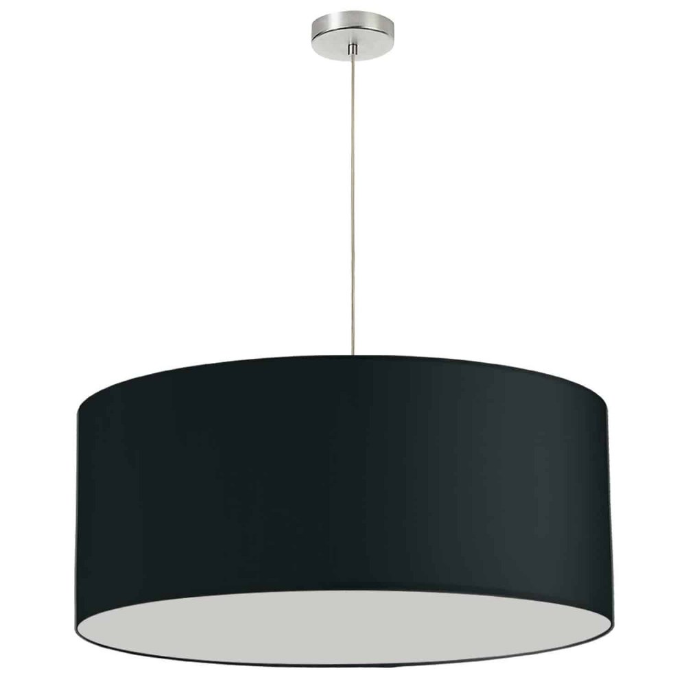 Dainolite-DRM-L-797-28 Inch One Light Large Drum Pendant Polished Chrome Black Polished Chrome Finish with Black Fabric Shade