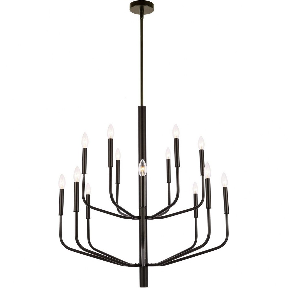 Dainolite-ELN-3214C-MB-Eleanor - 14 Light 2-Tier Chandelier Matte Black  Aged Brass Finish