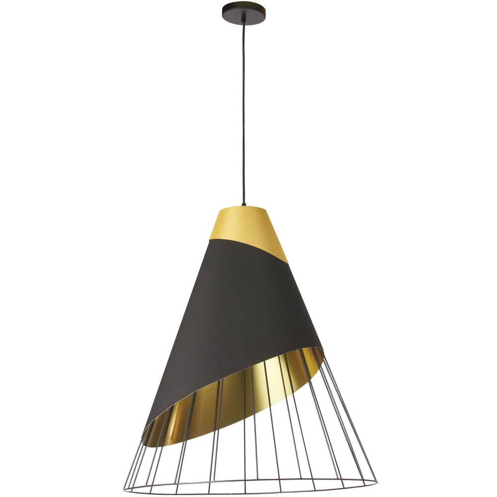 Dainolite-FAR-1619-698-Farthingale - 16 Inch One Light Pendant Black Black/Gold Black Finish with Black/Gold Fabric Shade