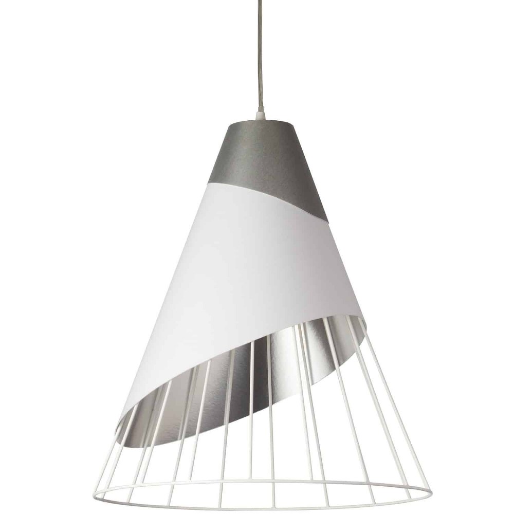 Dainolite-FAR-2428-691-Farthingale - 24 Inch One Light Pendant   White Finish with White/Silver Fabric Shade