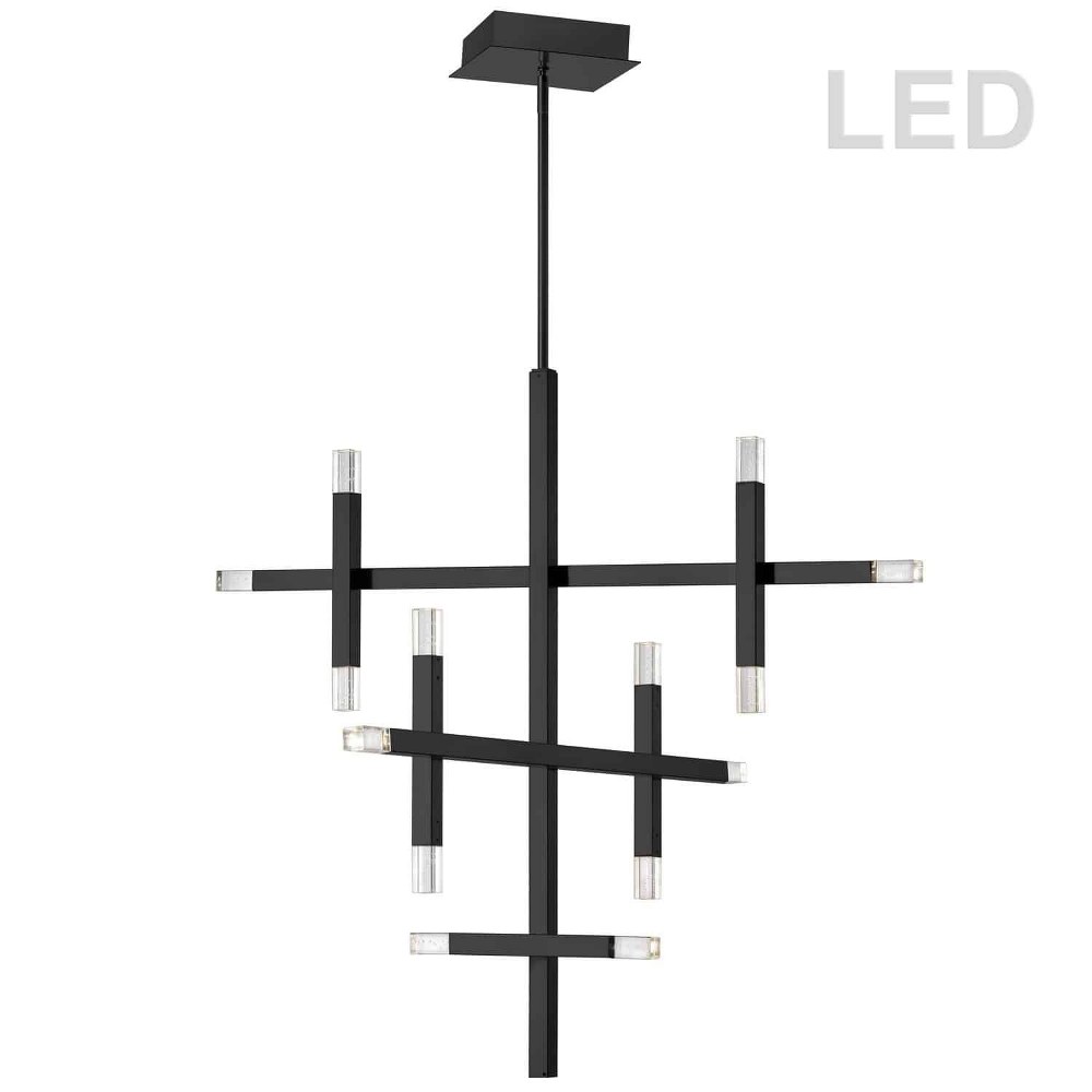 Dainolite-FCS-3656C-MB-Francesca - 35.5 Inch 56W 14 LED 3-Tier Chandelier Matte Black  Aged Brass Finish with Frosted Glass