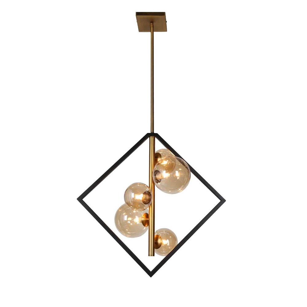 Dainolite-GLA-215P-MB-VB-Glasglow - 20 Inch Five Light Pendant   Matte Black/Vintage Bronze Finish with Champagne Glass