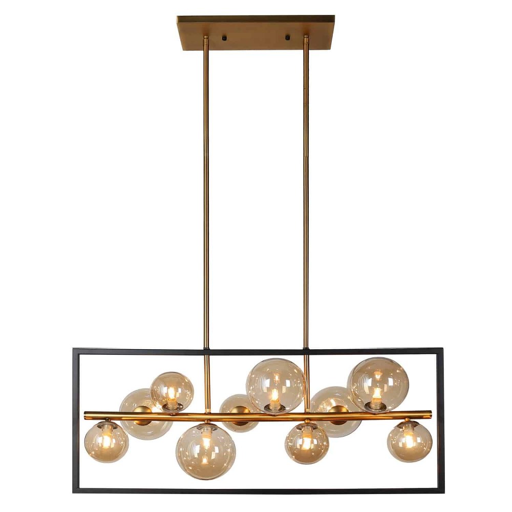 Dainolite-GLA-3310HP-MB-VB-Glasgow - 33 Inch Ten Light Pendant   Matte Black/Vintage Bronze Finish with Champagne Glass