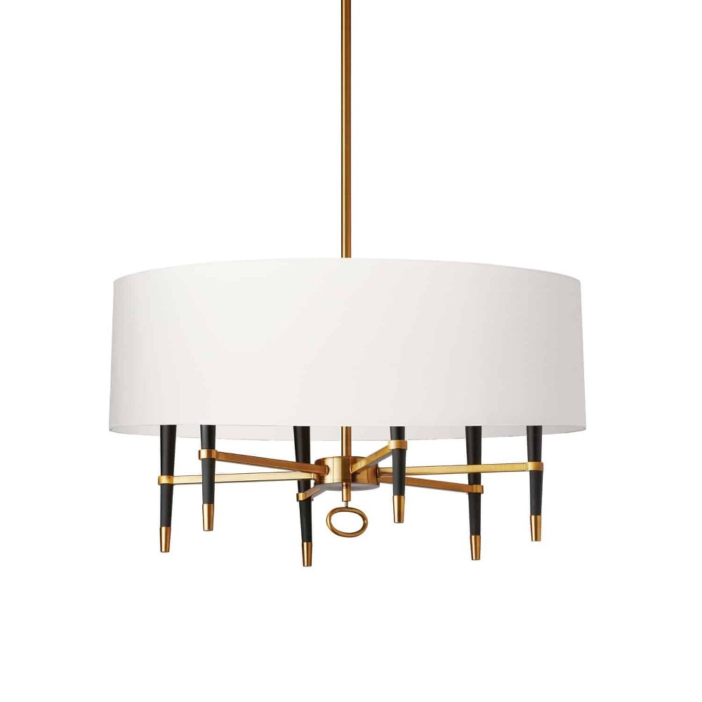 Dainolite-LAN-246C-VB-WH-Langford - 6 Light Pendant with Drum Shade White Shade  Vintage Bronze Finish