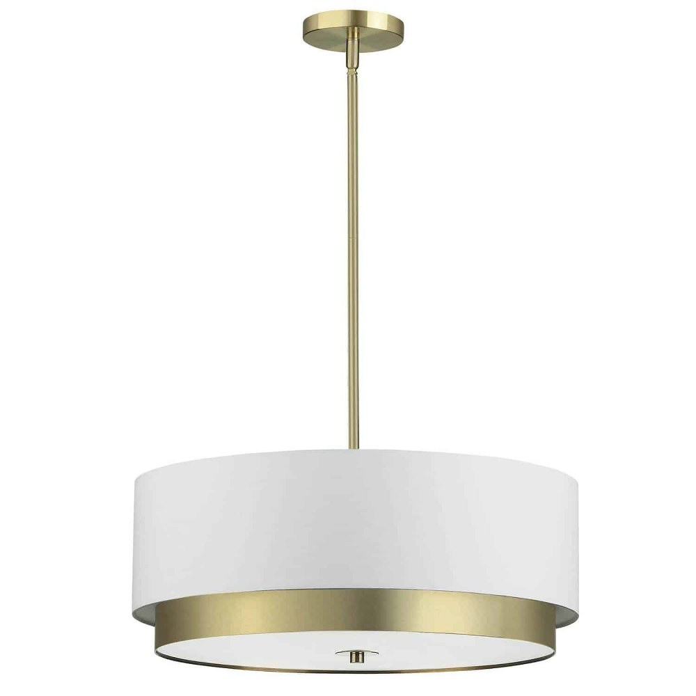 Dainolite-LAR-204LP-AGB-Larkin - 4 Light Pendant Aged Brass  Satin Chrome Finish with Frosted Glass with White Linen Shade