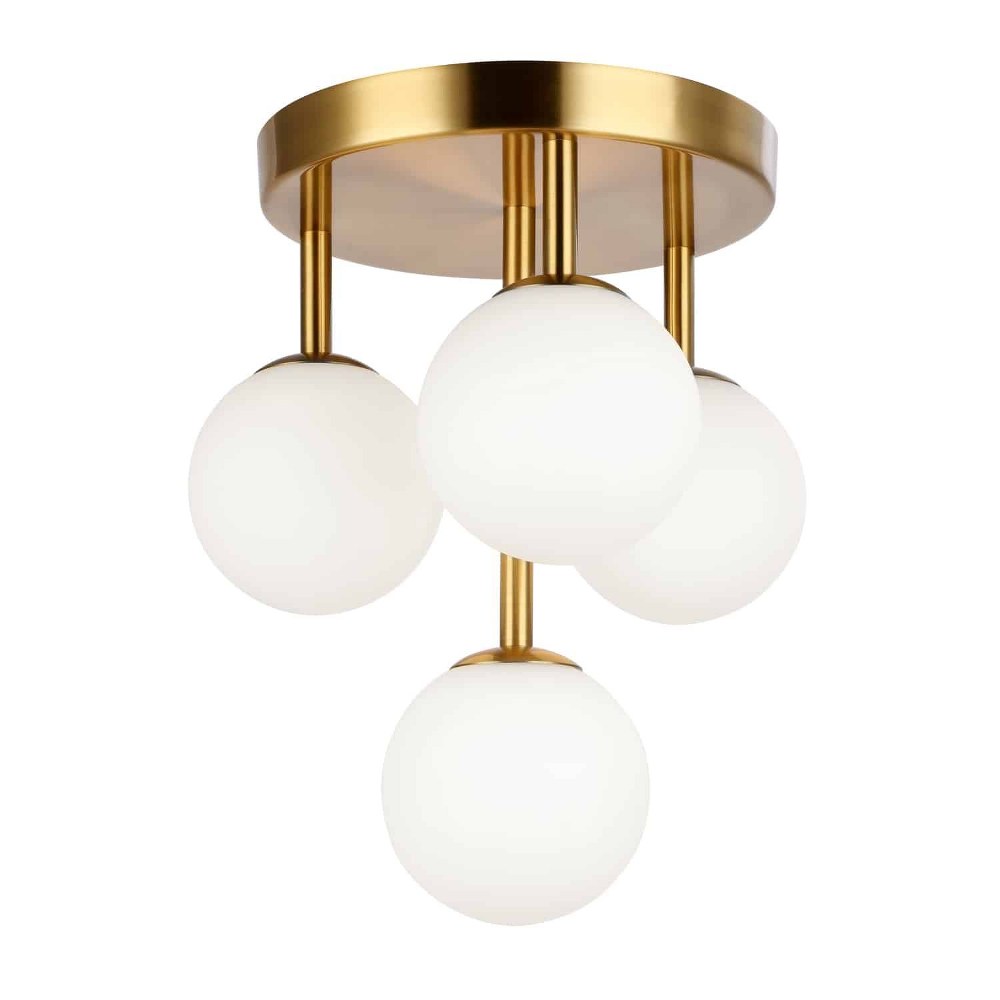 Dainolite-MGL-94FH-AGB-Megallan - Four Light Flush Mount   Aged Brass Finish with Opal White Glass