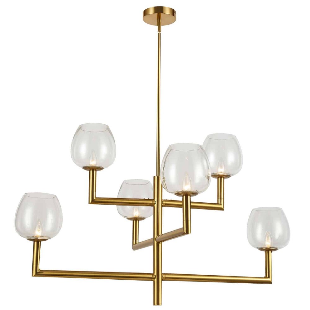 Dainolite-NOR-326C-AGB-CLR-Nora - 35.75 Inch 6 Light 2-Tier Chandelier with Clear Glass Globe Shades Aged Brass  Aged Brass Finish with Clear Glass