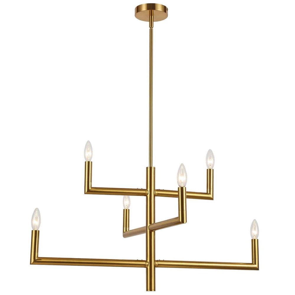 Dainolite-NOR-326C-AGB-Nora - 31.5 Inch 6 Light 2-Tier Chandelier Aged Brass  Aged Brass Finish