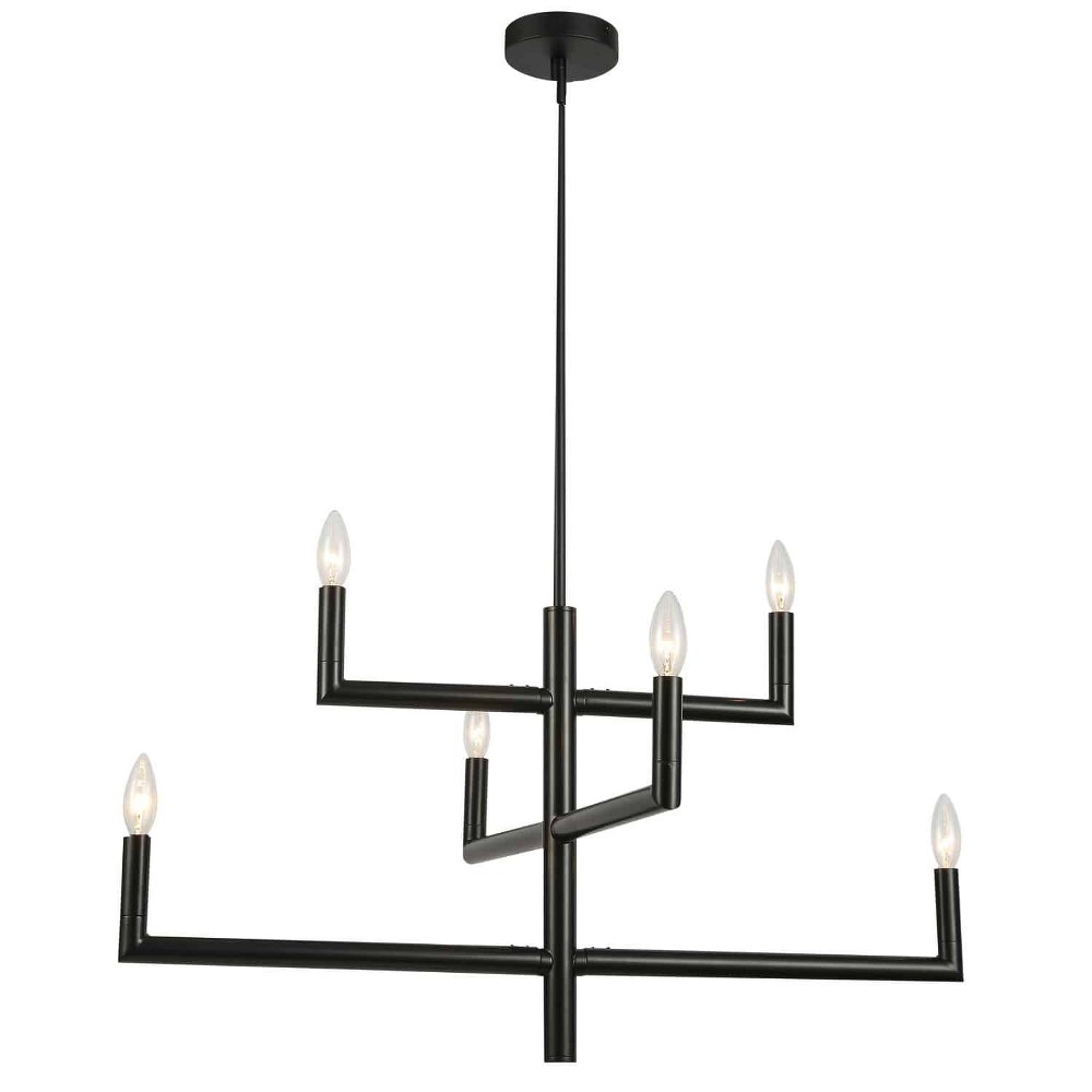 Dainolite-NOR-326C-MB-Nora - 31.5 Inch 6 Light 2-Tier Chandelier Matte Black  Aged Brass Finish