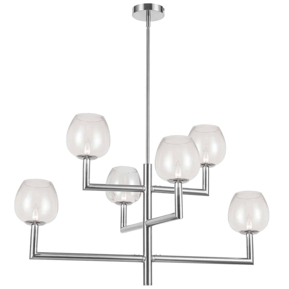 Dainolite-NOR-326C-PC-CLR-Nora - 35.75 Inch 6 Light 2-Tier Chandelier with Clear Glass Globe Shades Polished Chrome  Aged Brass Finish with Clear Glass