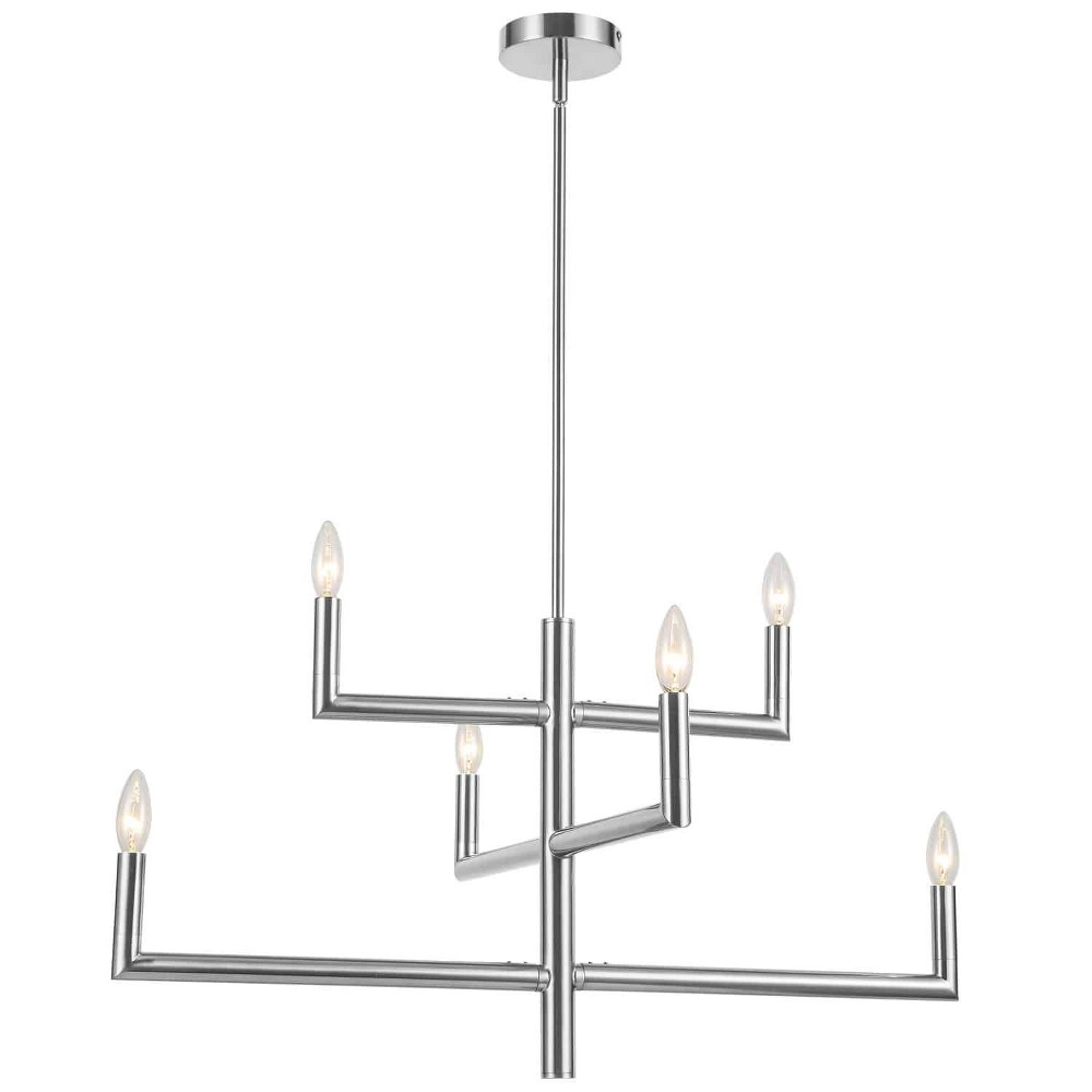 Dainolite-NOR-326C-PC-Nora - 31.5 Inch 6 Light 2-Tier Chandelier Polished Chrome  Aged Brass Finish