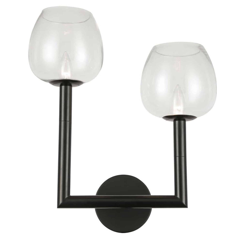 Dainolite-NOR-L-112W-MB-CLR-Nora - 2 Light Wall Sconce   Matte Black Finish with Clear Glass