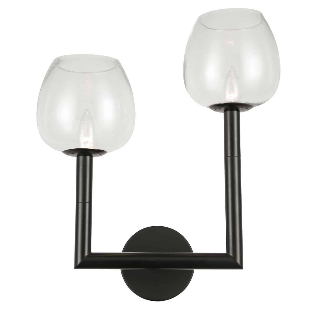 Dainolite-NOR-R-112W-MB-CLR-Nora - 2 Light Wall Sconce   Matte Black Finish with Clear Glass