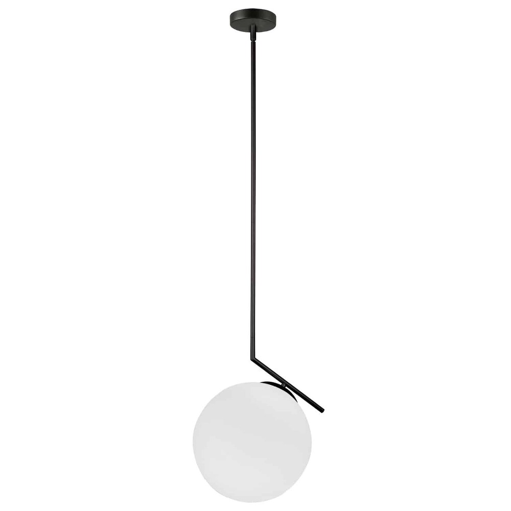 Dainolite-ORN-141P-MB-Orion - One Light Pendant Matte Black Opal White Gold Finish with White Glass