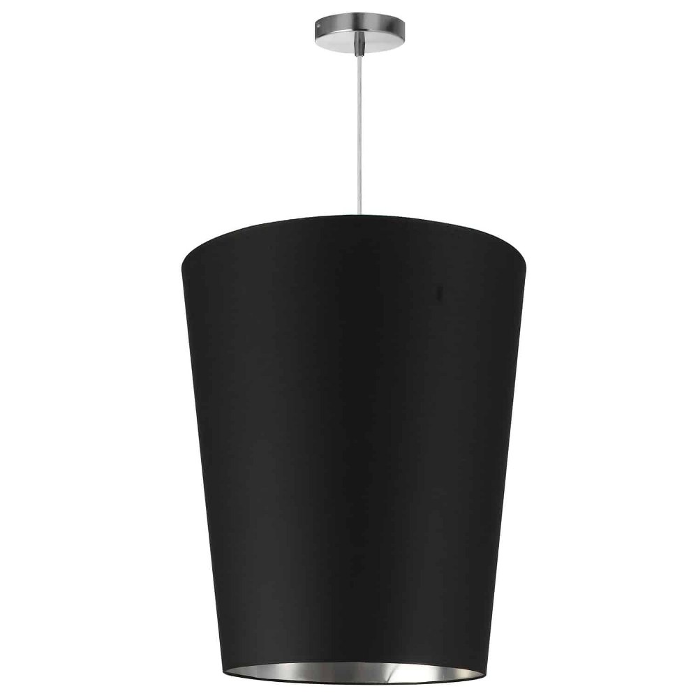 Dainolite-PAI-M-697-Paisley - One Light Medium Pendant   Polished Chrome Finish with Black/Silver Fabric Shade