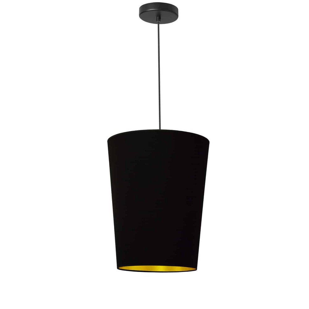 Dainolite-PAI-S-698-Paisley - One Light Small Pendant Black Black/Gold Polished Chrome Finish with White/Silver Fabric Shade