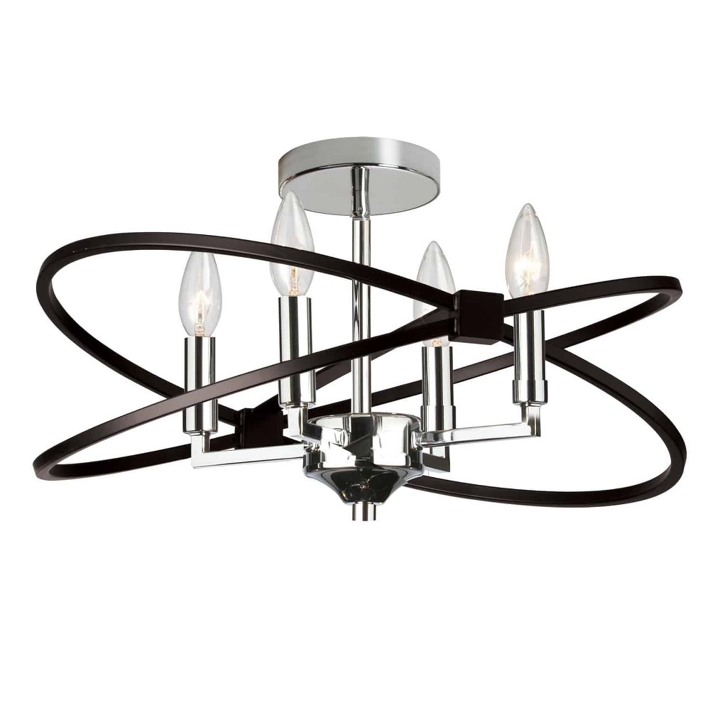 Dainolite-PAL-184SF-PC-MB-Paloma - Four Light Semi-Flush Mount Polished Chrome/Matte Black  Vintage Bronze/Matte Black Finish