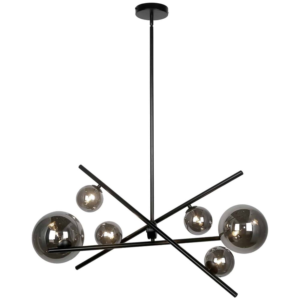 Dainolite-PAM-276HP-MB-Pamela - Six Light Horizontal Pendant   Matte Black Finish with Smoked Glass