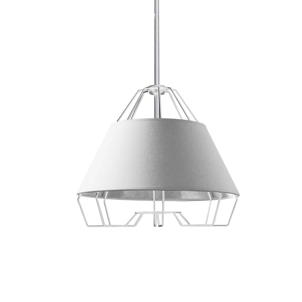 Dainolite-ROC-1512-691-Rockwell - 15 Inch One Light Pendant   White Finish with White/Silver Fabric Shade