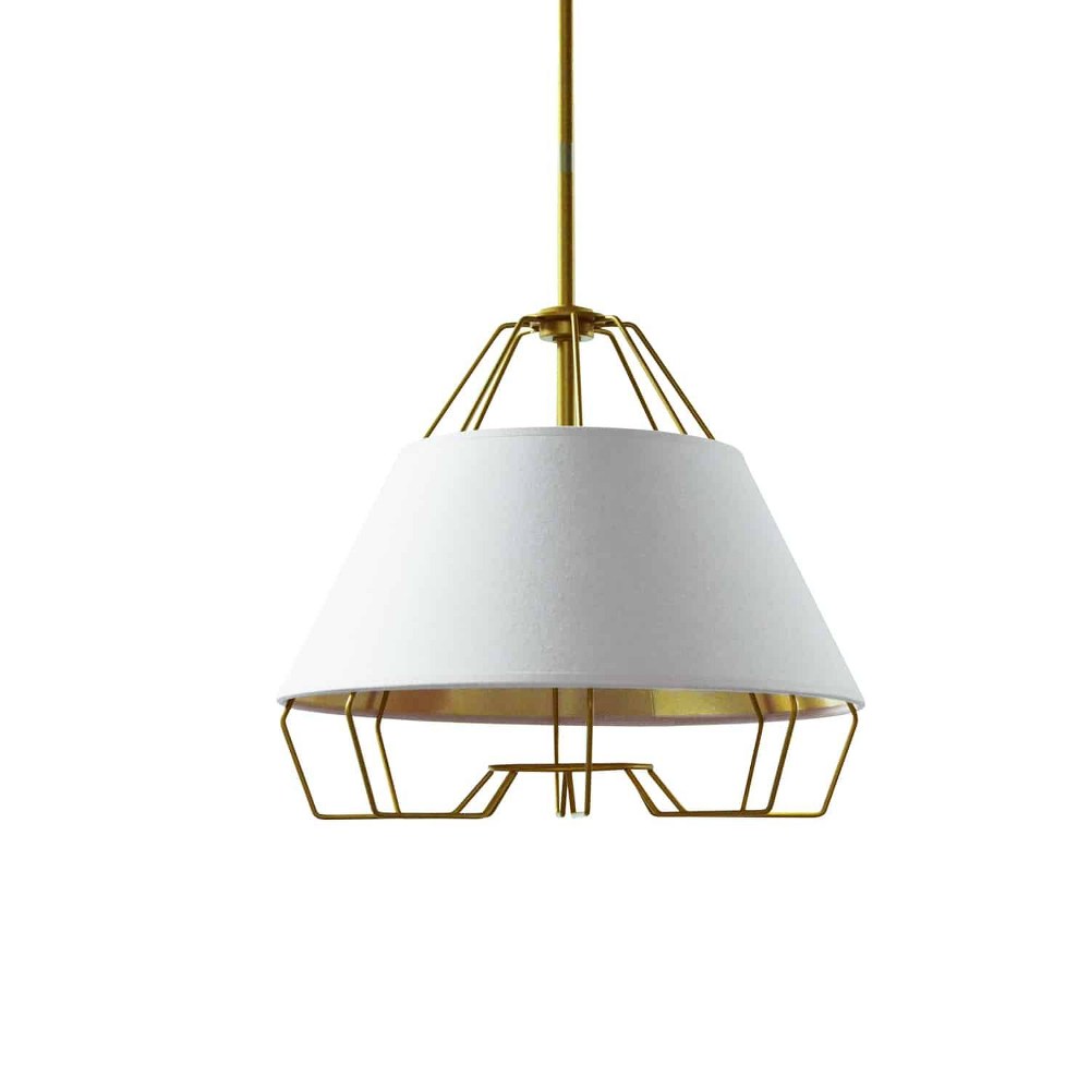 Dainolite-ROC-1512-692-Rockwell - 15 Inch One Light Pendant   Gold Finish with White/Gold Fabric Shade