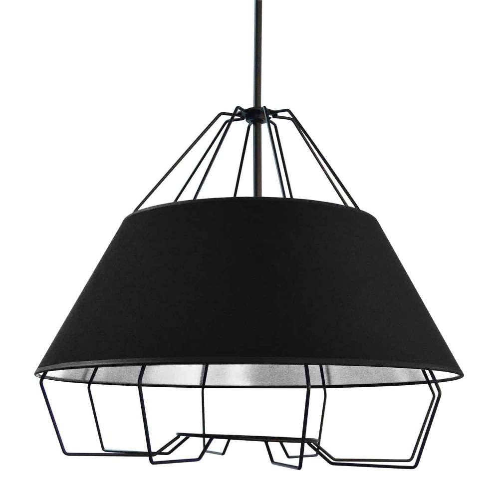 Dainolite-ROC-2420-697-Rockwell - 24 Inch Four Light Pendant   Black Finish with Black/Silver Fabric Shade