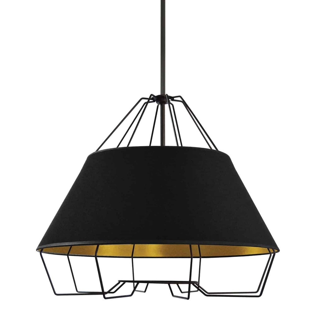 Dainolite-ROC-2420-698-Rockwell - 24 Inch Four Light Pendant Black Black/Gold Black Finish with Black/Gold Fabric Shade