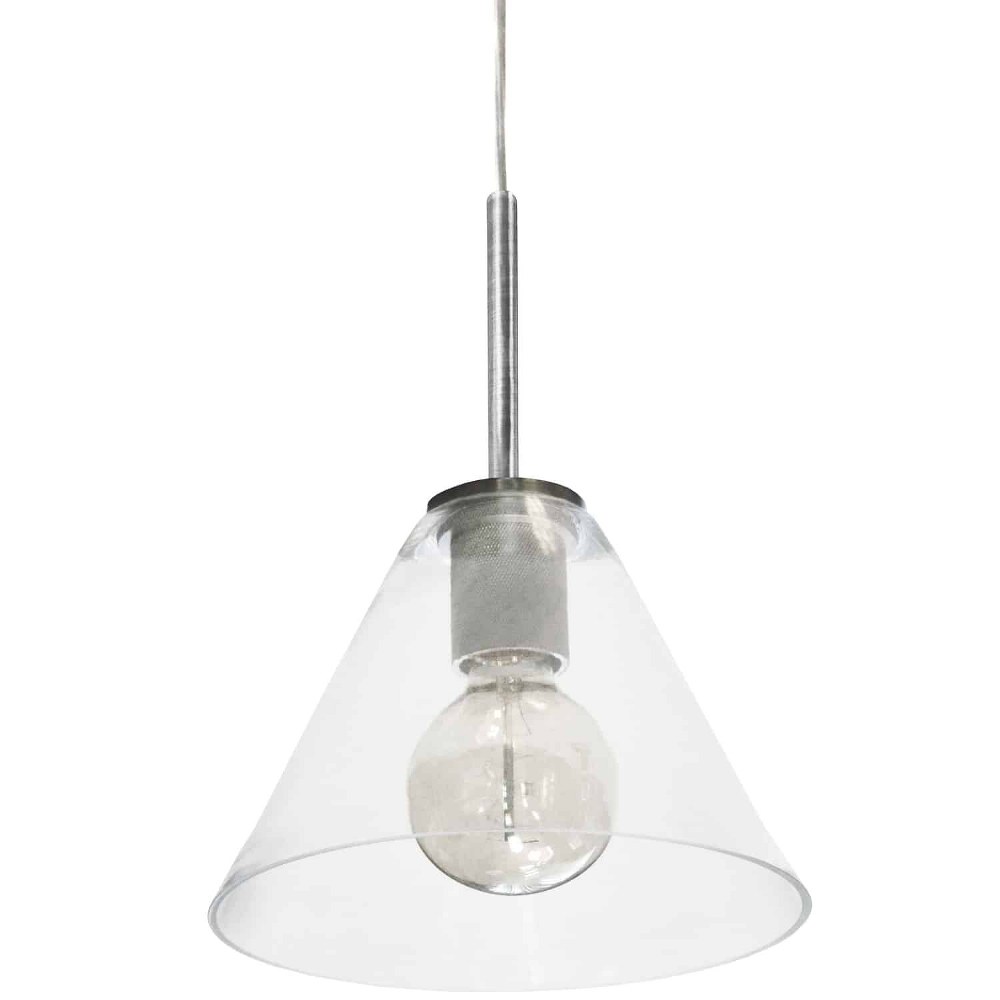 Dainolite-RSW-91P-SC-CLR-Roswell - 1 Light Pendant with Clear Glass Satin Chrome  Aged Brass Finish with Clear Glass