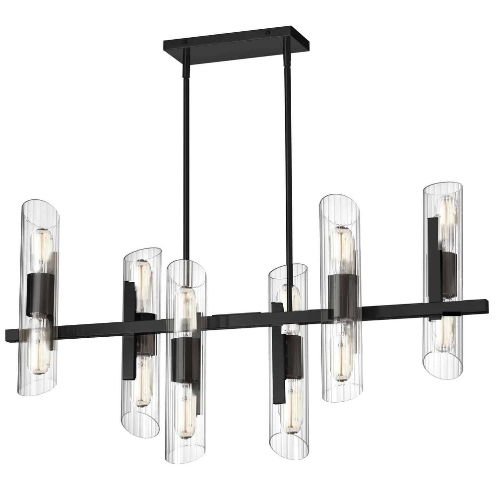 Dainolite-SAM-4012HC-MB-Samantha - 12 Light Horizontal Chandelier Matte Black  Aged Brass Finish with Clear Glass