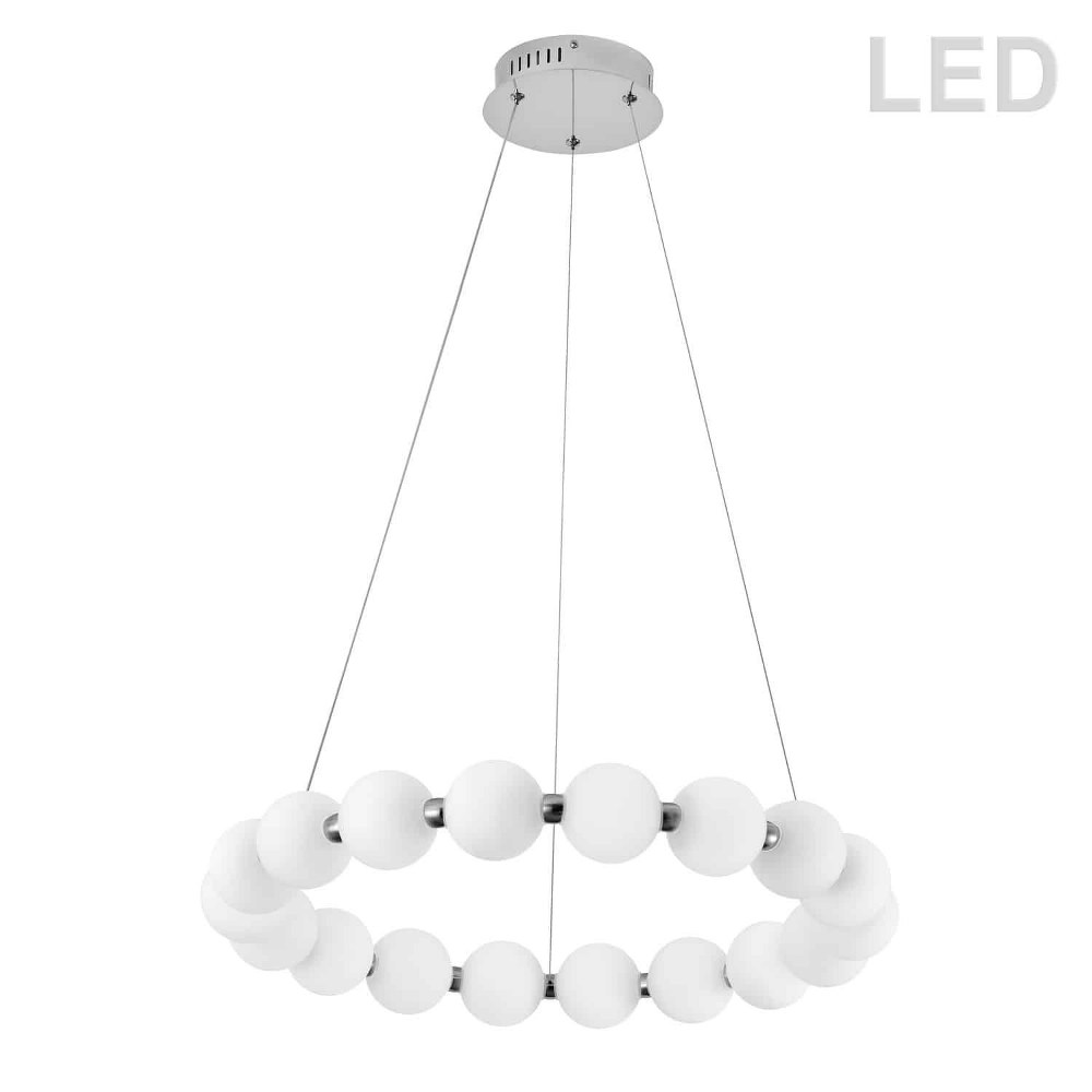 Dainolite-SHE-2432LEDC-PC-Shelby - 24 Inch 24W 1 Led Chandelier   Polished Chrome Finish with White Glass