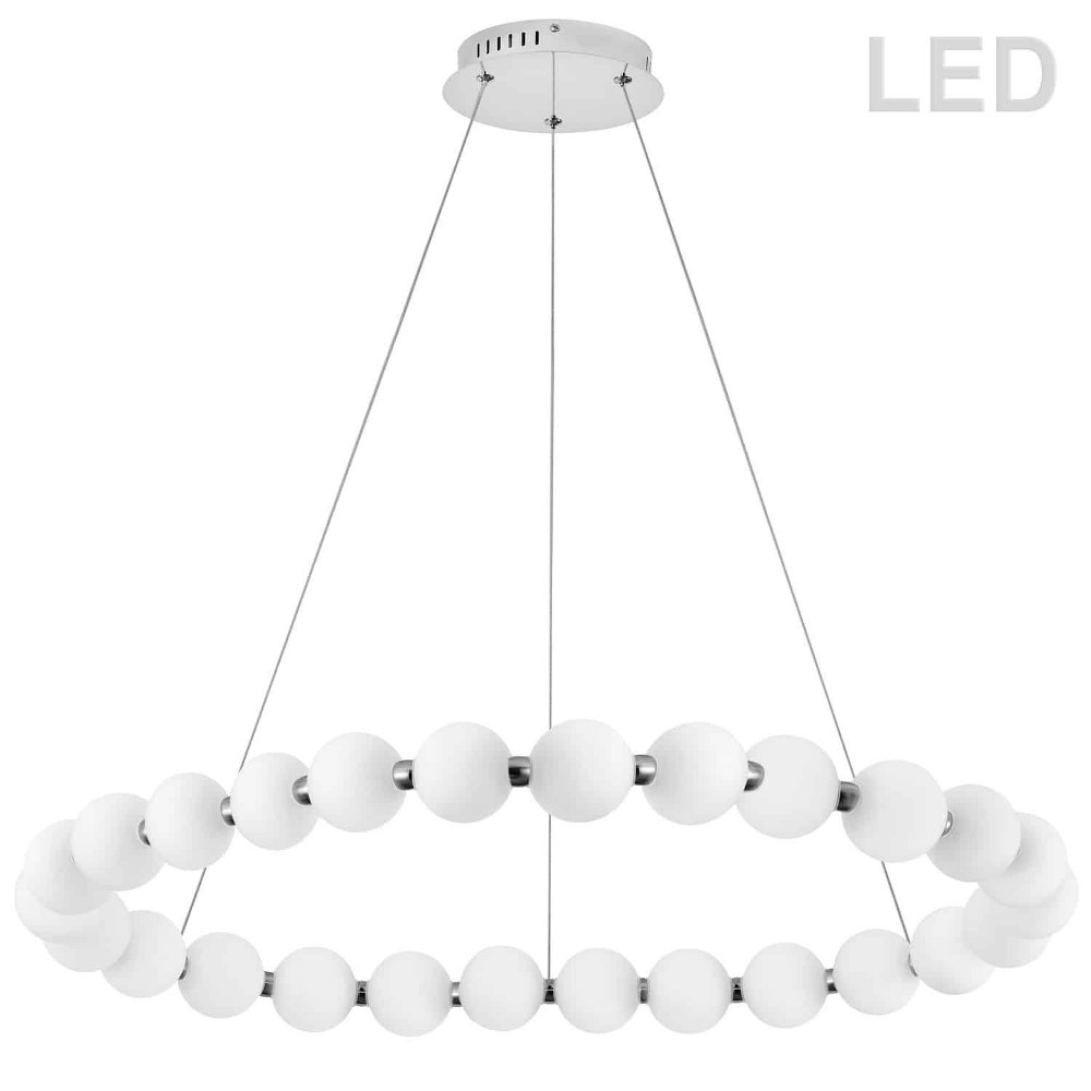 Dainolite-SHE-4872LEDC-PC-Shelby - 48 Inch 49W 1 Led Chandelier   Polished Chrome Finish with White Glass